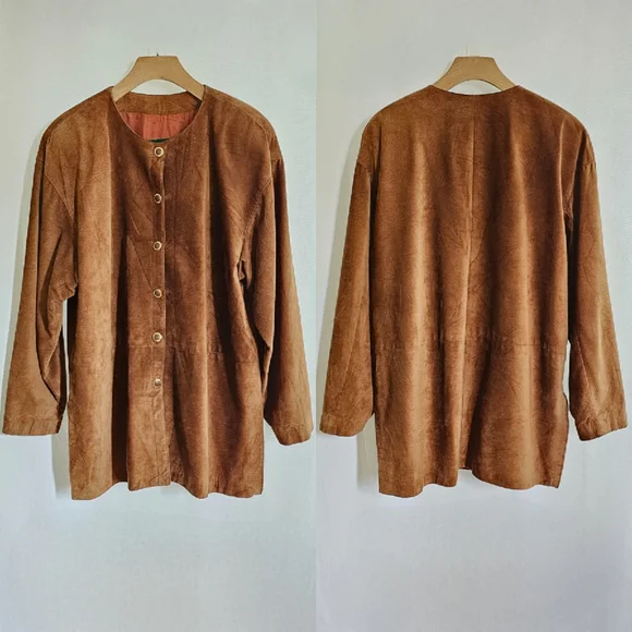 🇨🇦 Danier Leather Tobacco Brown Suede Button Long Coat Jacket - Picture 8 of 15